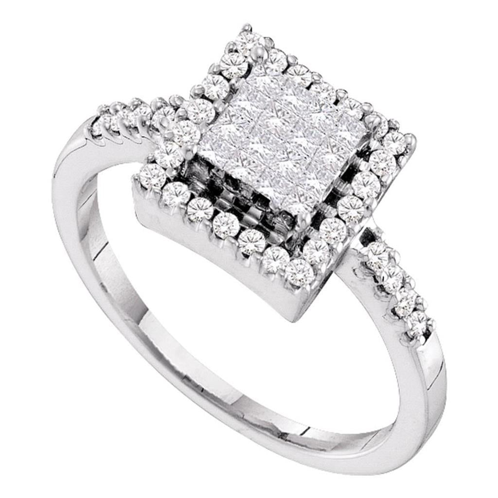 14k White Gold Princess Diamond Cluster Bridal Engagement Ring 1/2 Cttw