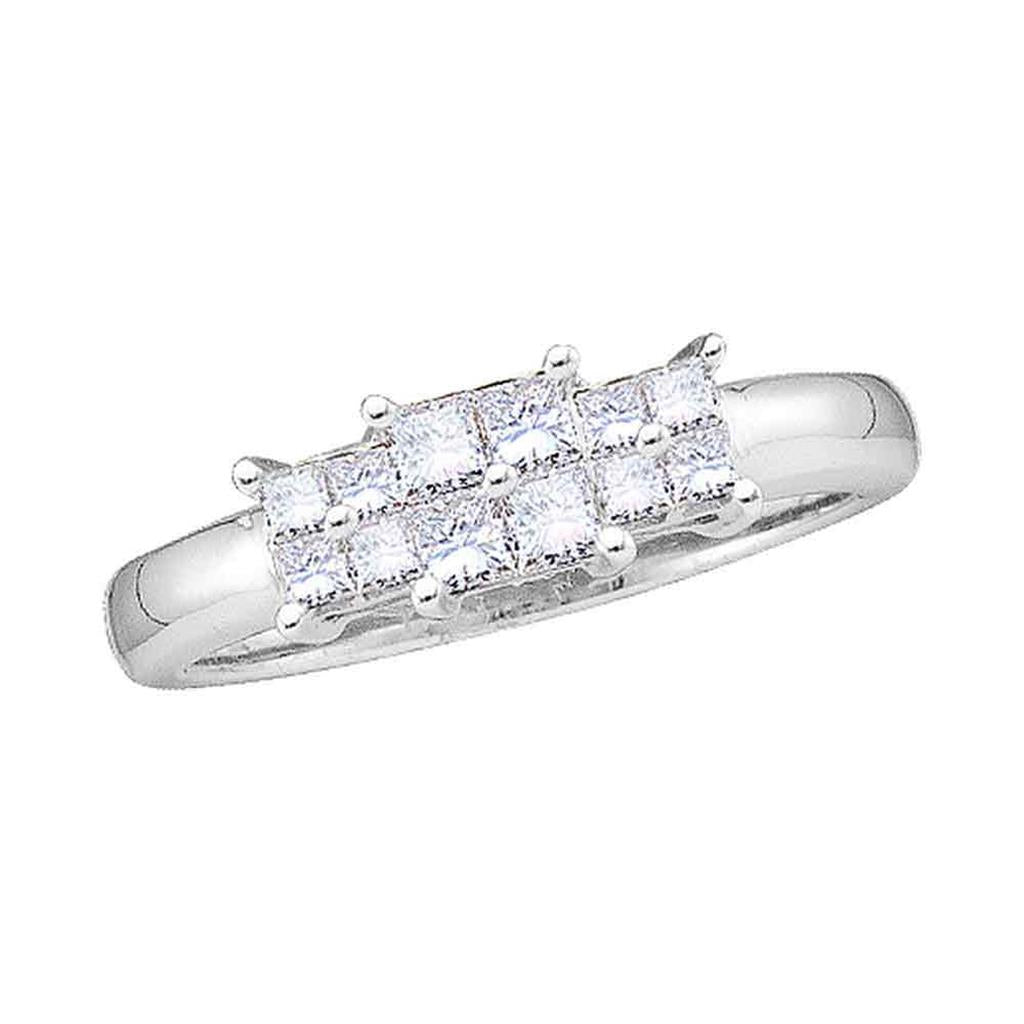 14k White Gold Princess Diamond 3-stone Bridal Engagement Ring 1/2 Cttw