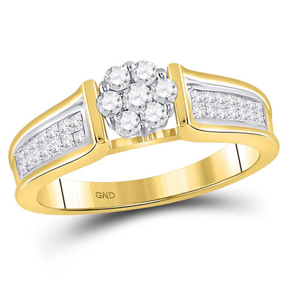 14k Yellow Gold Round Diamond Flower Cluster Ring 1/2 Cttw