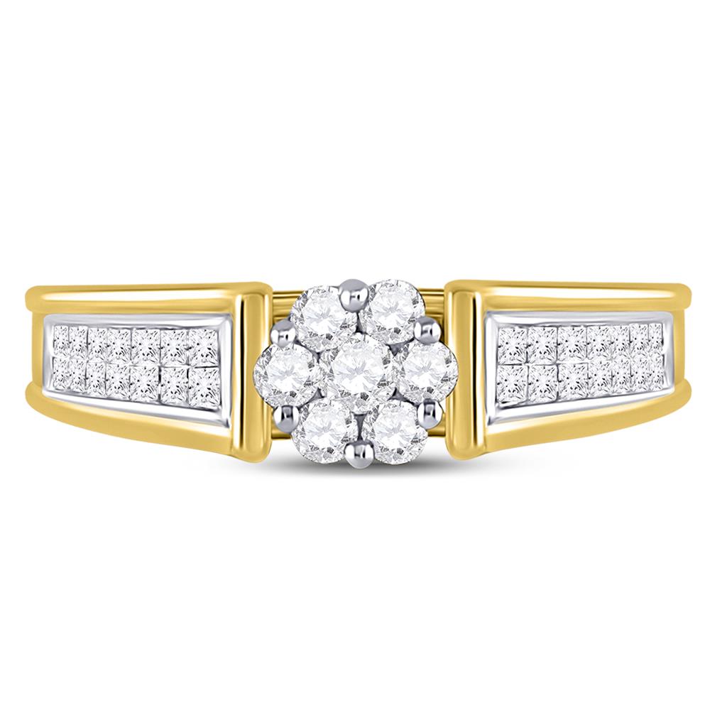 14k Yellow Gold Round Diamond Flower Cluster Ring 1/2 Cttw