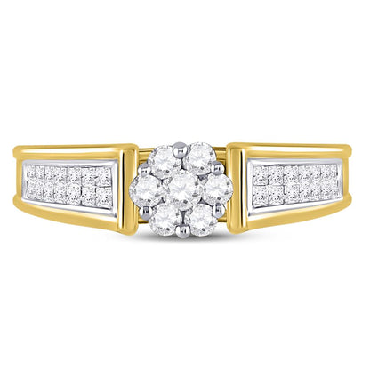 14k Yellow Gold Round Diamond Flower Cluster Ring 1/2 Cttw