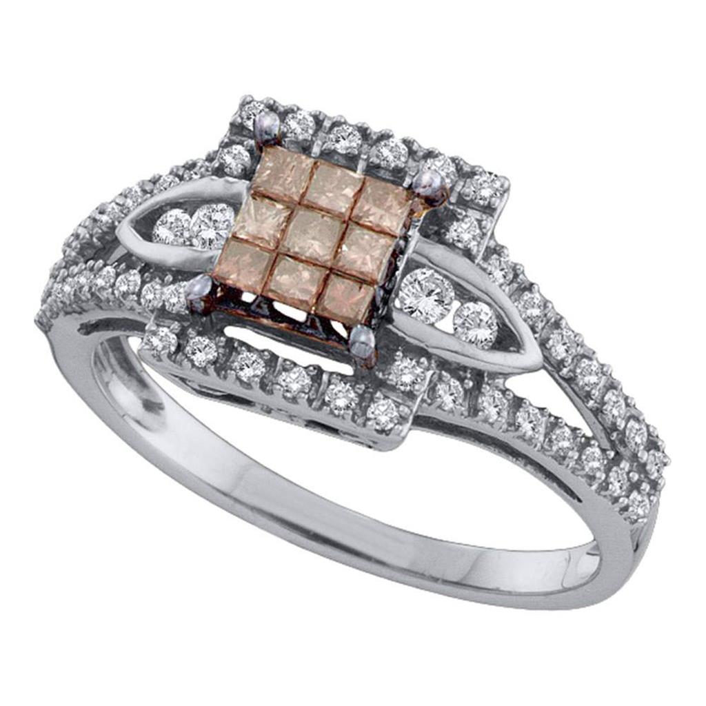14k White Gold Princess Brown Diamond Square Cluster Ring 1/2 Cttw