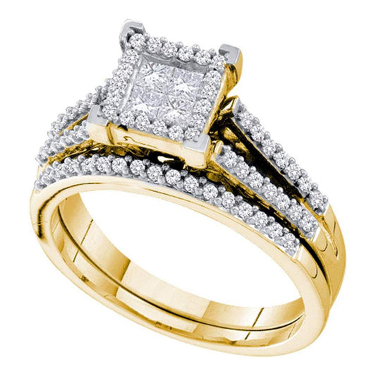 14k Yellow Gold Princess Diamond Bridal Wedding Ring Set 1/2 Cttw