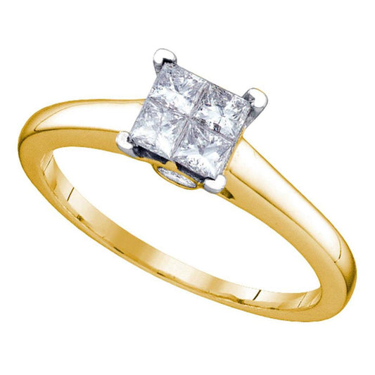 14k Yellow Gold Princess Diamond Square Bridal Engagement Ring 1/2 Cttw