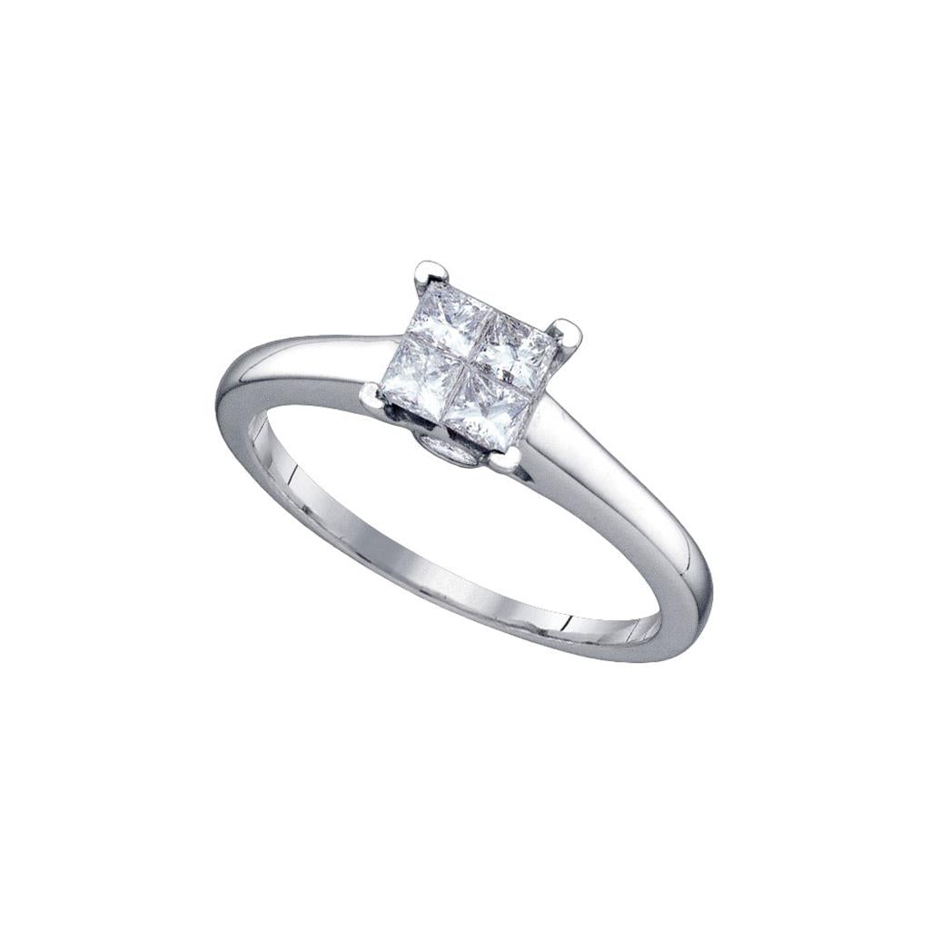 14k White Gold Princess Diamond Square Bridal Engagement Ring 1/2 Cttw