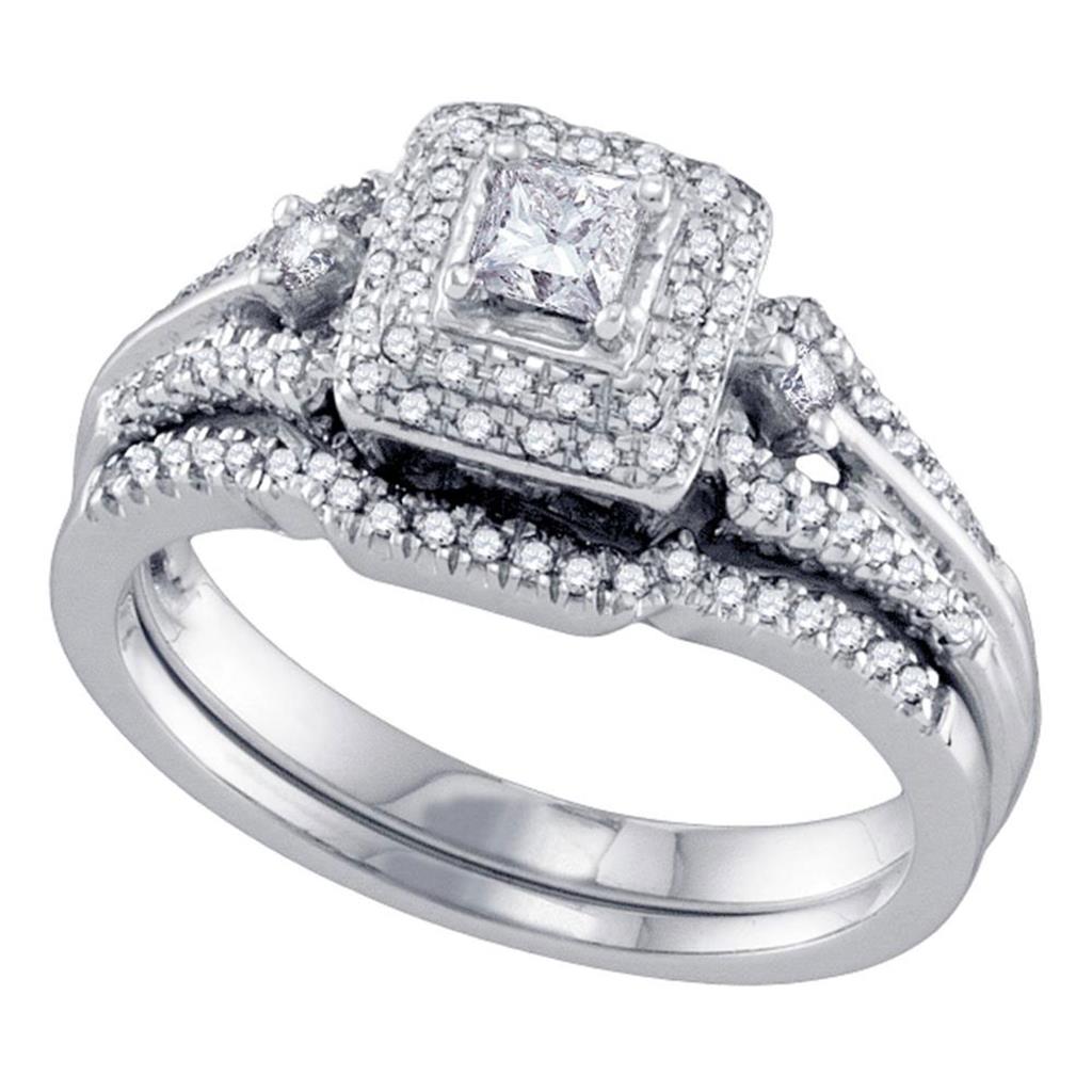14k White Gold Princess Diamond Bridal Wedding Ring Set 1/2 Cttw (Certified)