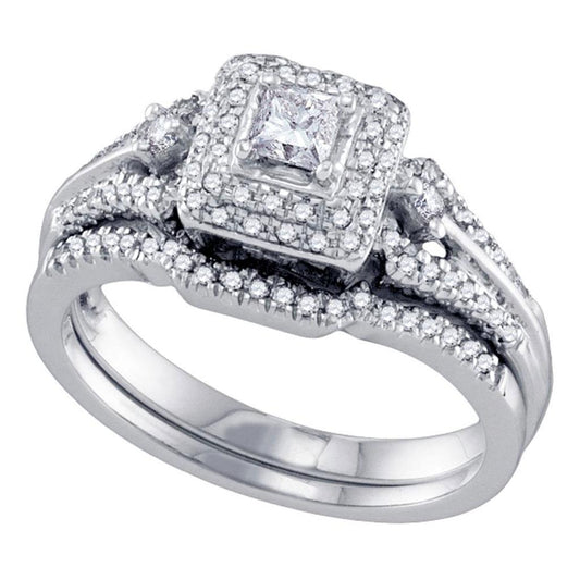 14k White Gold Princess Diamond Bridal Wedding Ring Set 1/2 Cttw (Certified)
