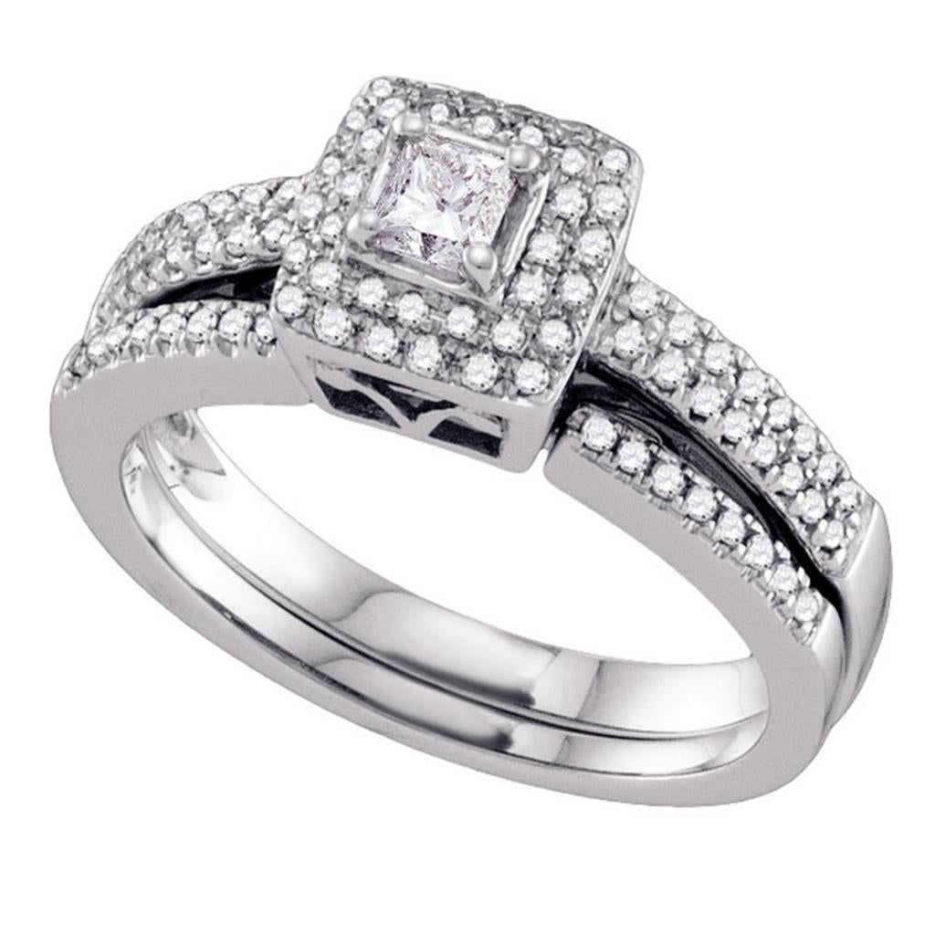 14k White Gold Princess Diamond Bridal Wedding Ring Set 1/2 Cttw