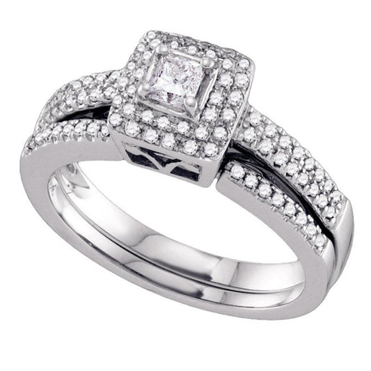 14k White Gold Princess Diamond Bridal Wedding Ring Set 1/2 Cttw