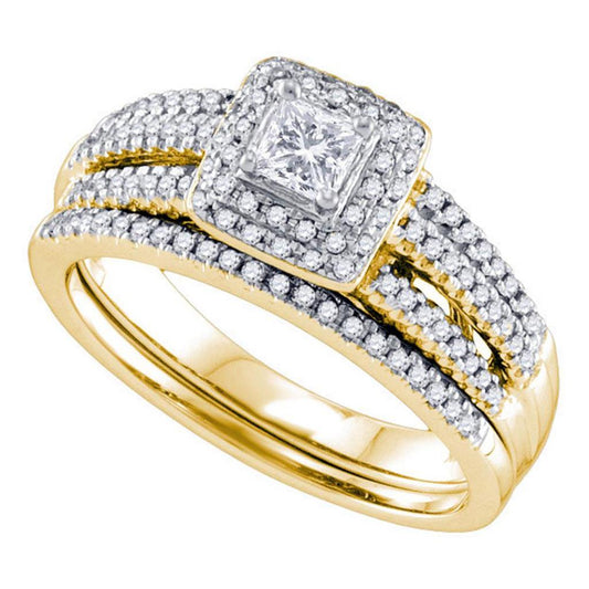 14k Yellow Gold Princess Diamond Bridal Wedding Ring Set 1/2 Cttw