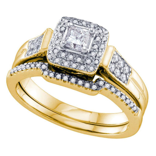 14k Yellow Gold Princess Diamond Bridal Wedding Ring Set 1/2 Cttw (Certified)
