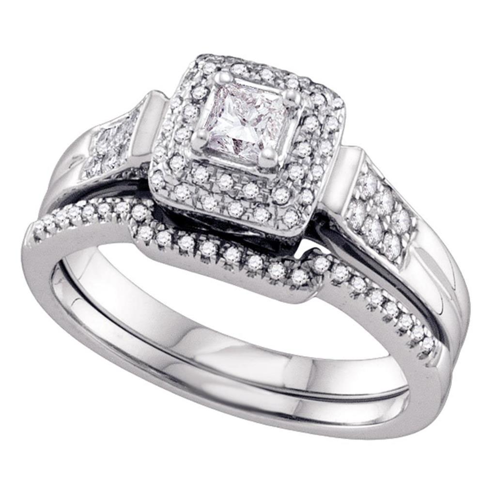 14k White Gold Princess Diamond Bridal Wedding Ring Set 1/2 Cttw (Certified)