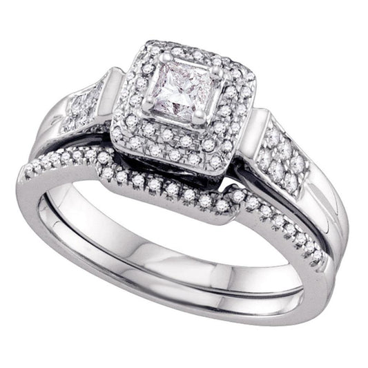 14k White Gold Princess Diamond Bridal Wedding Ring Set 1/2 Cttw (Certified)