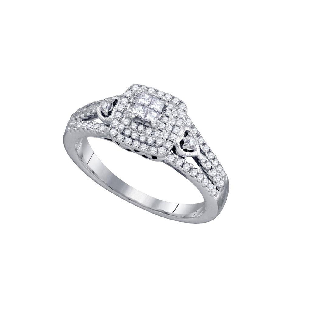 14k White Gold Diamond Cluster Engagement Bridal Ring 1/2 Cttw