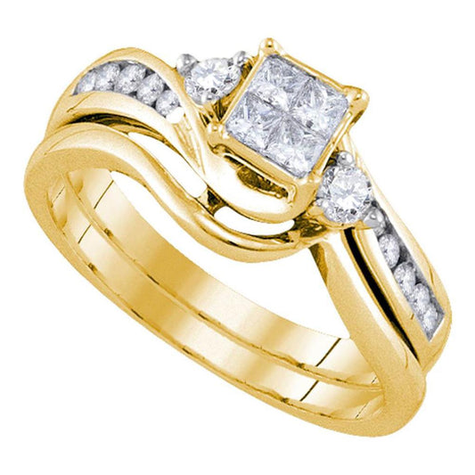 10k Yellow Gold Diamond Princess Bridal Wedding Ring Set 1/2 Cttw