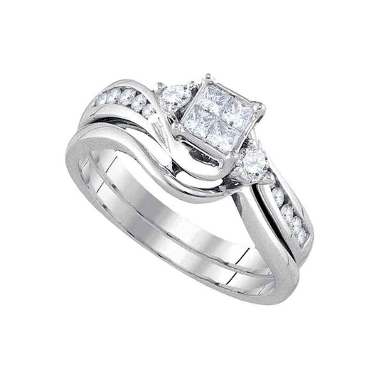 14k White Gold Diamond Princess Bridal Wedding Ring Set 1/2 Cttw