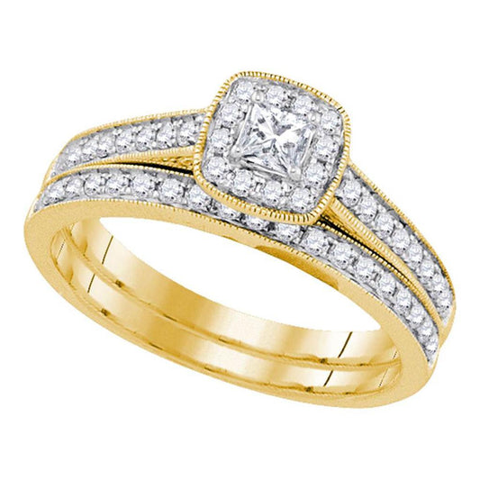 14k Yellow Gold Princess Diamond Bridal Wedding Ring Set 1/2 Cttw