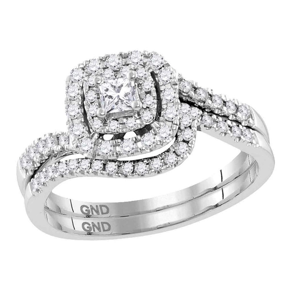14k White Gold Princess Diamond Bridal Wedding Ring Set 1/2 Cttw (Certified)