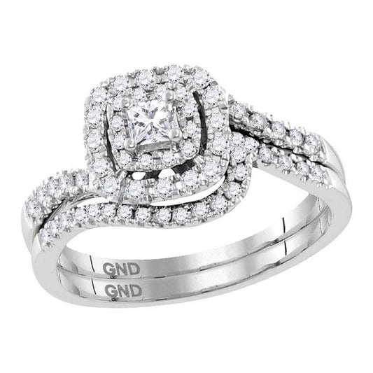 14k White Gold Princess Diamond Bridal Wedding Ring Set 1/2 Cttw (Certified)