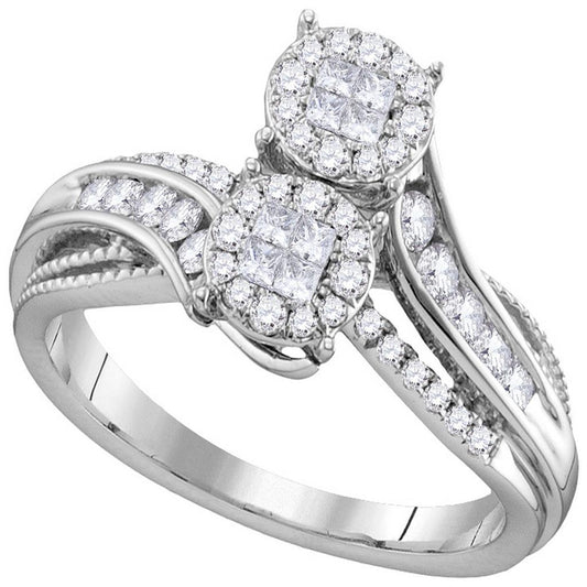 14k White Gold Princess Diamond Bypass Bridal Engagement Ring 1/2 Cttw