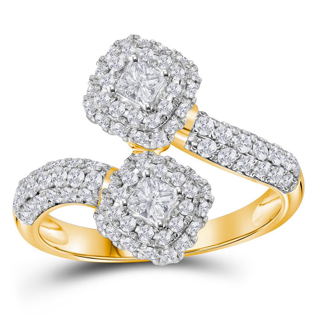 14k Yellow Gold Princess Diamond 2-stone Bridal Engagement Ring 1/2 Cttw (Certified)
