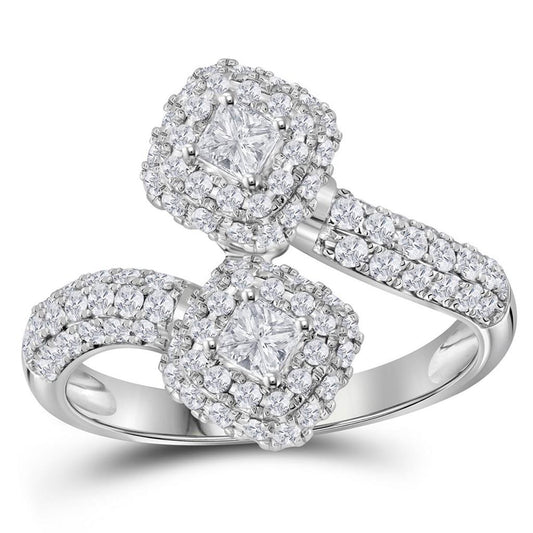 14k White Gold Princess Diamond 2-stone Bridal Engagement Ring 1/2 Cttw (Certified)