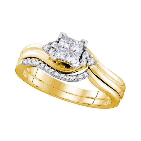 10k Yellow Gold Certified Princess Diamond Bridal Wedding Ring Set 1/3 Cttw