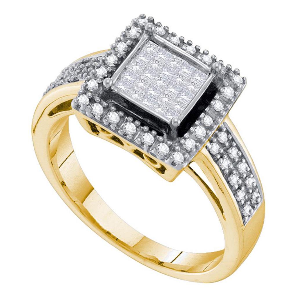 10k Yellow Gold Princess Diamond Halo Fashion Ring 1/3 Cttw