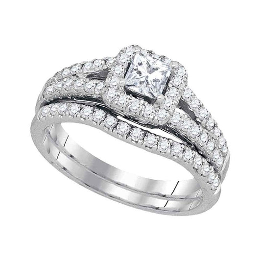14k White Gold Princess Diamond Bridal Wedding Ring Set 1 Cttw (Certified)