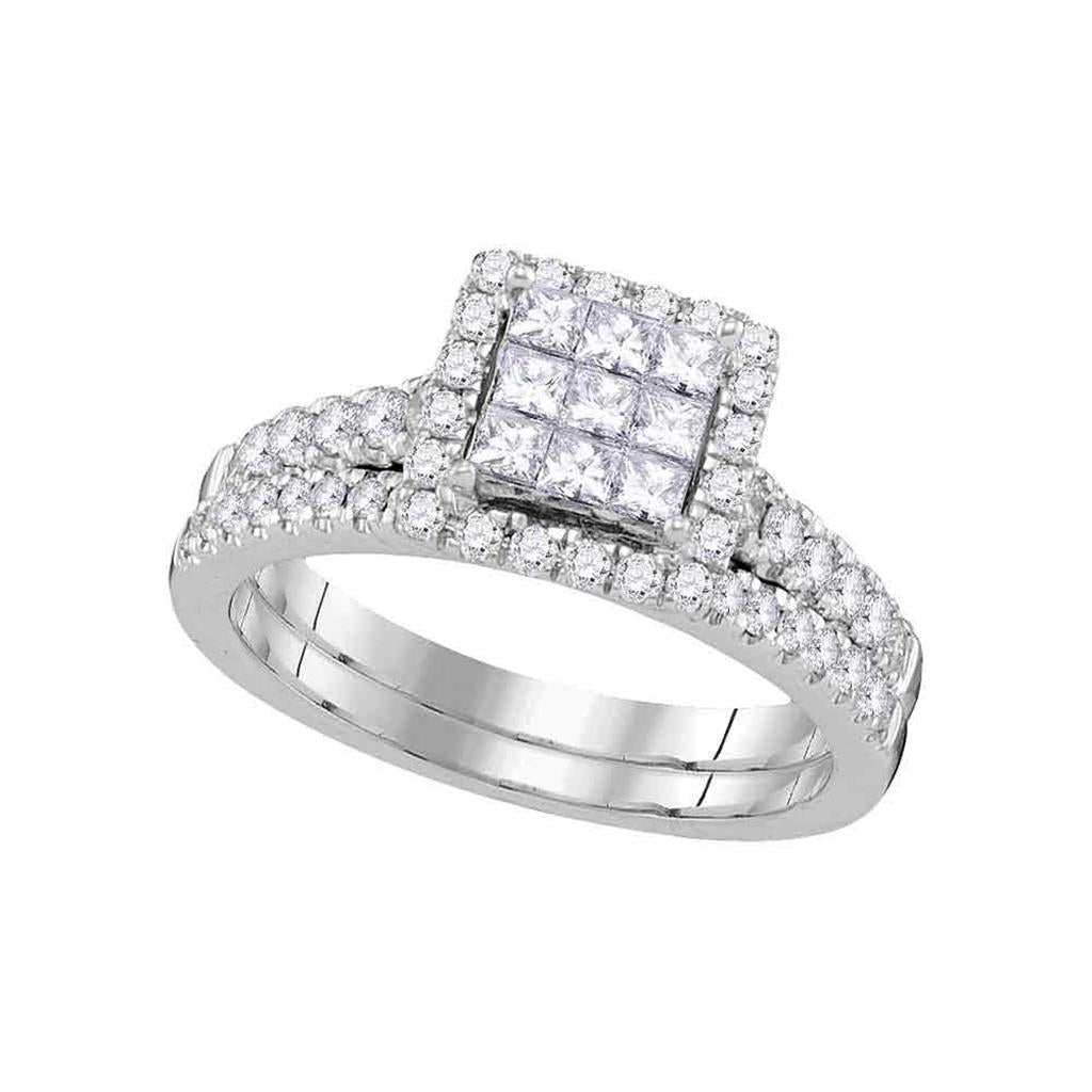 14k White Gold Princess Diamond Bridal Wedding Ring Set 1 Cttw