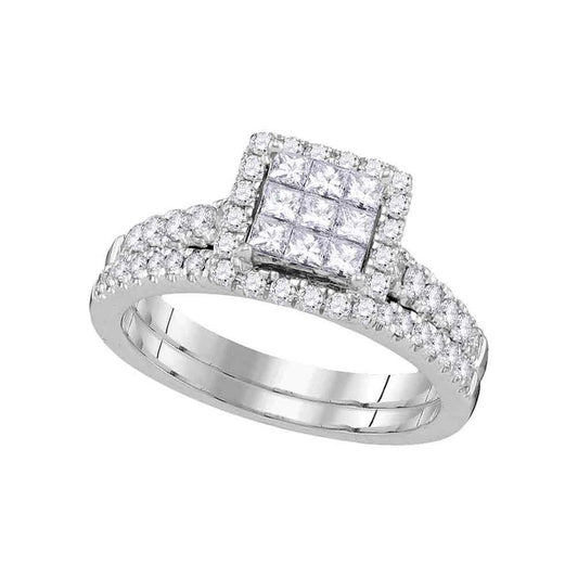 14k White Gold Princess Diamond Bridal Wedding Ring Set 1 Cttw