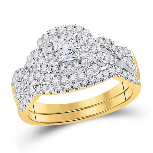 14k Yellow Gold Princess Diamond Bridal Wedding Ring Set 1 Ctw (Certified)