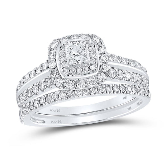 14k White Gold Princess Diamond Bridal Wedding Ring Set 1 Cttw