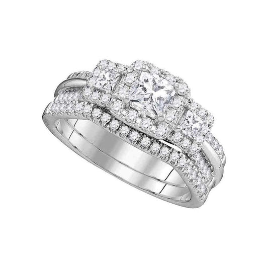 14k White Gold Princess Diamond Bridal Wedding Ring Set 1 Cttw (Certified)