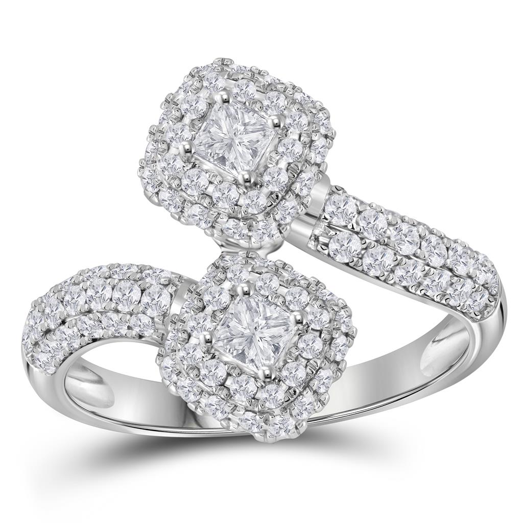 14k White Gold Princess Diamond 2-stone Bridal Engagement Ring 1 Ctw (Certified)