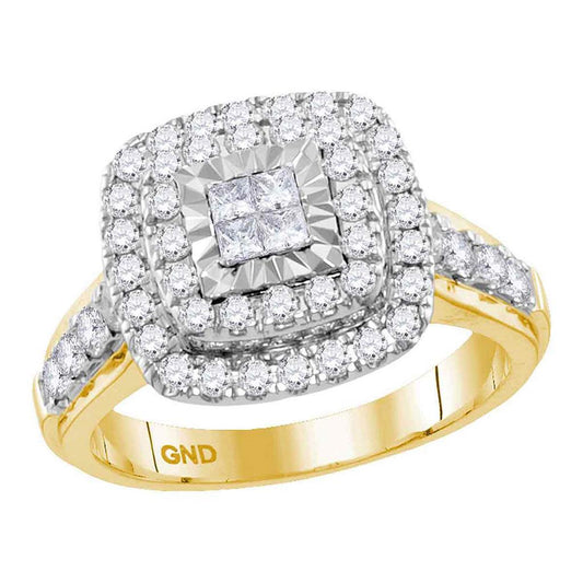 14k Yellow Gold Princess Diamond Square Cluster Bridal Engagement Ring 1 Cttw