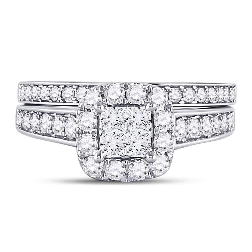 14k White Gold Princess Diamond Bridal Wedding Ring Set 1 Cttw