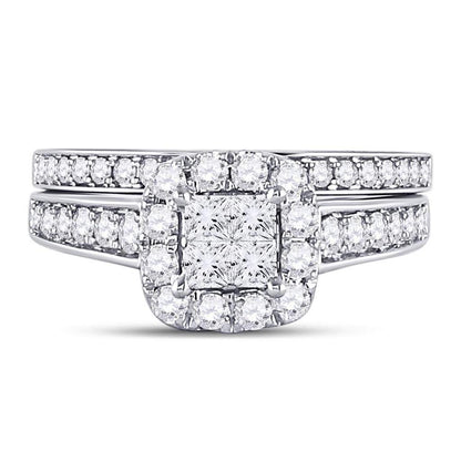 14k White Gold Princess Diamond Bridal Wedding Ring Set 1 Cttw