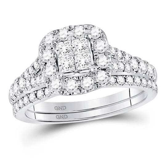 14k White Gold Princess Diamond Bridal Wedding Ring Set 1 Cttw