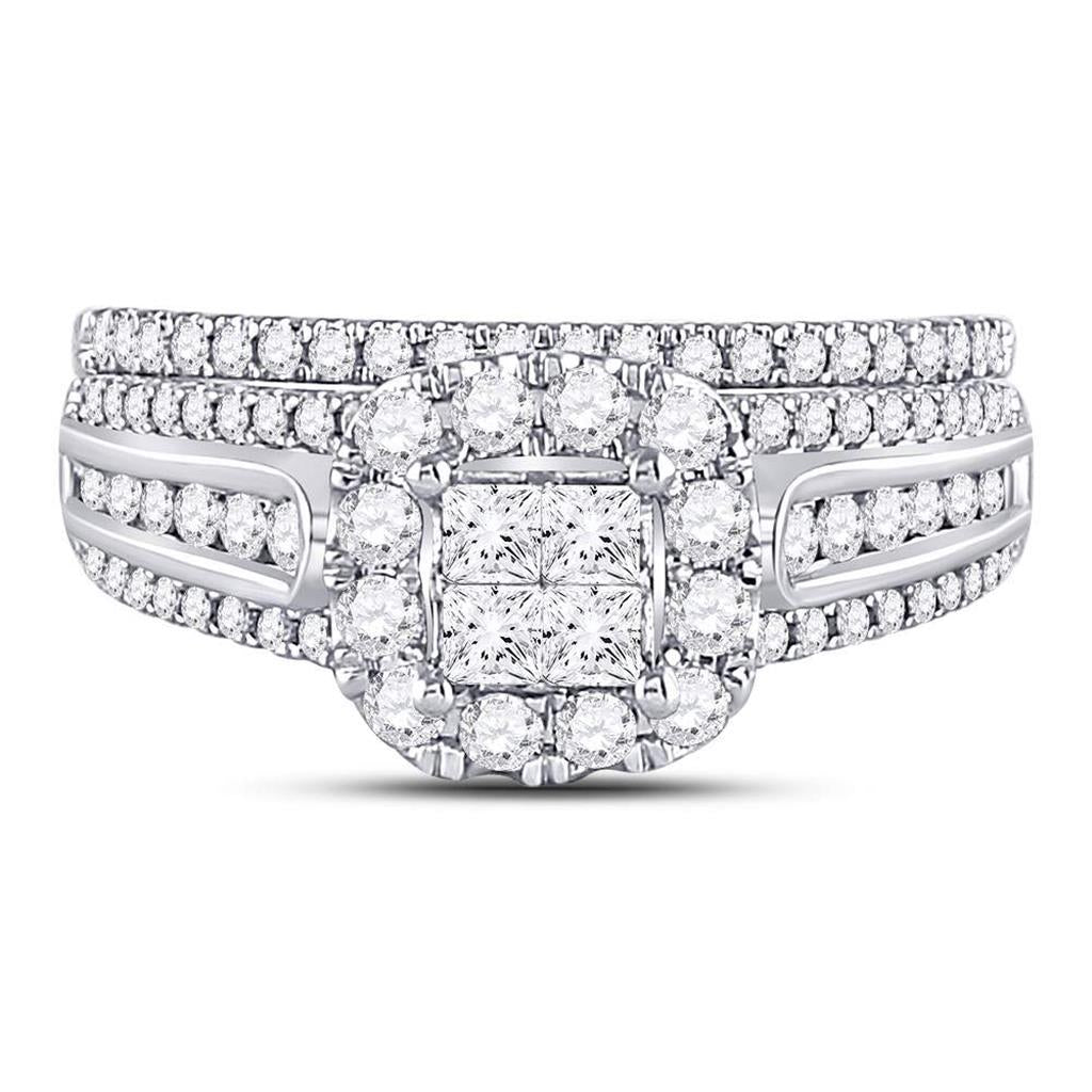 14k White Gold Princess Diamond Bridal Wedding Ring Set 1 Cttw