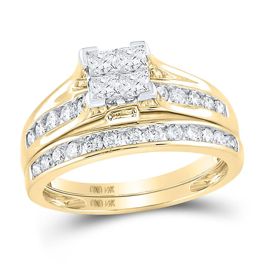 14k Yellow Gold Princess Diamond Bridal Wedding Ring Set 1 Cttw - Size 7