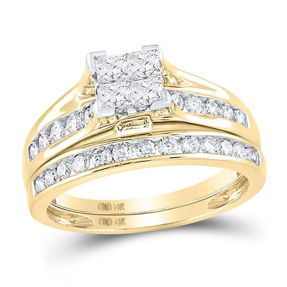 14k Yellow Gold Princess Diamond Bridal Wedding Ring Set 1 Cttw - Size 8