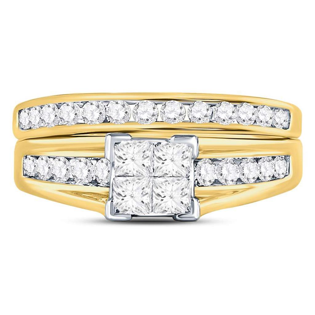 14k Yellow Gold Princess Diamond Bridal Wedding Ring Set 1 Cttw - Size 7