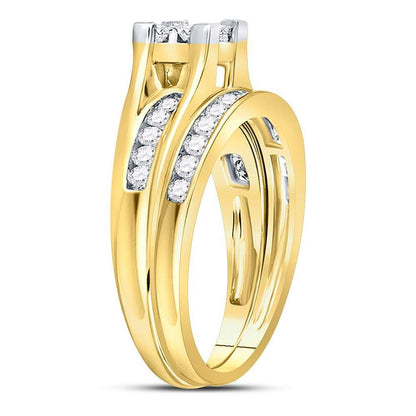 14k Yellow Gold Princess Diamond Bridal Wedding Ring Set 1 Cttw - Size 8