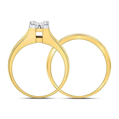 14k Yellow Gold Princess Diamond Bridal Wedding Ring Set 1 Cttw - Size 8