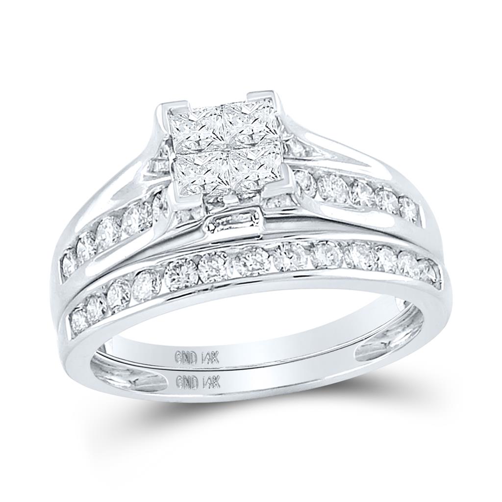 14k White Gold Princess Diamond Bridal Wedding Ring Set 1 Cttw - Size 6