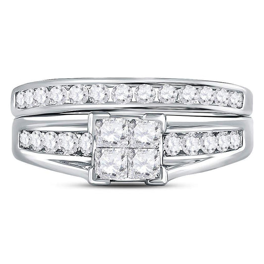 14k White Gold Princess Diamond Bridal Wedding Ring Set 1 Cttw - Size 8