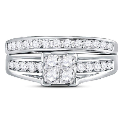 14k White Gold Princess Diamond Bridal Wedding Ring Set 1 Cttw - Size 9