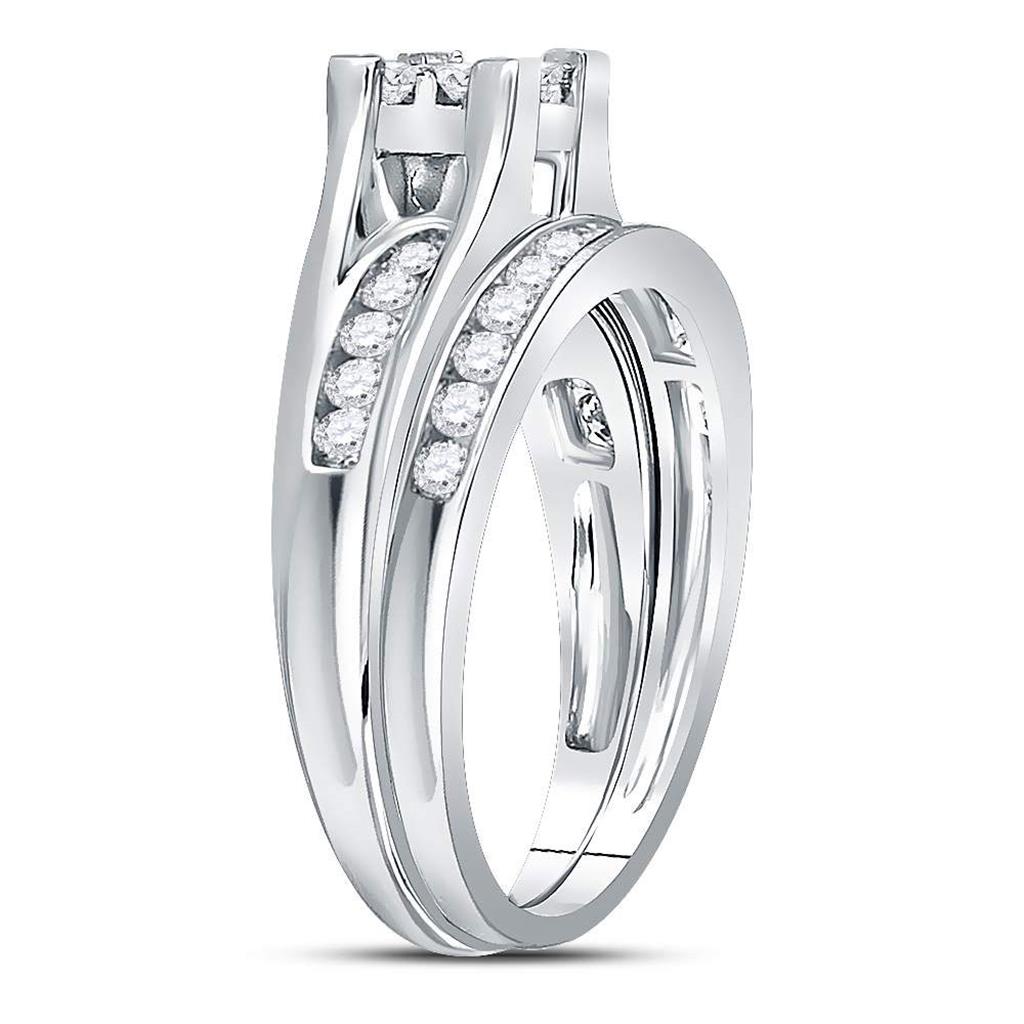 14k White Gold Princess Diamond Bridal Wedding Ring Set 1 Cttw - Size 7