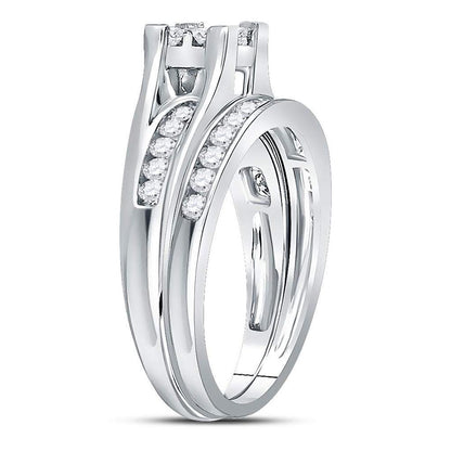14k White Gold Princess Diamond Bridal Wedding Ring Set 1 Cttw - Size 9